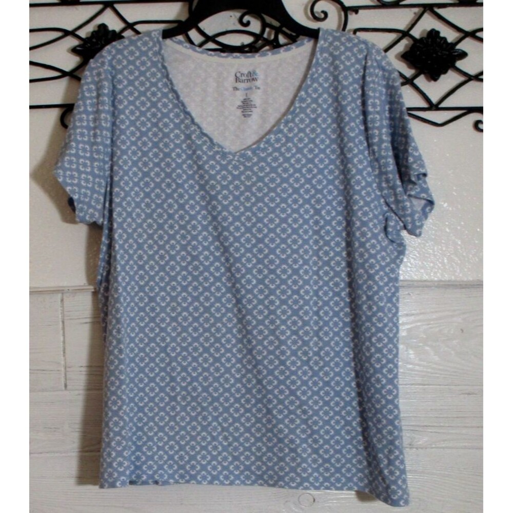 Croft & Barrow Women's Top Size L Short Sleeve Multicolored V Neck